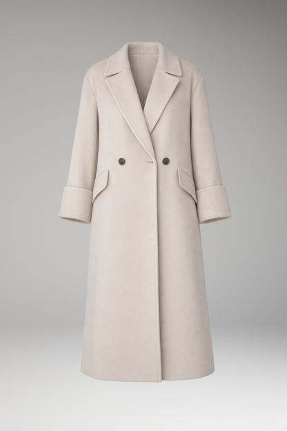 Women's Long Coat Notched Collar Button Closure - VibreMode