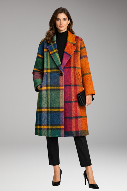 Women's Long Coat Notched Collar Side Pockets