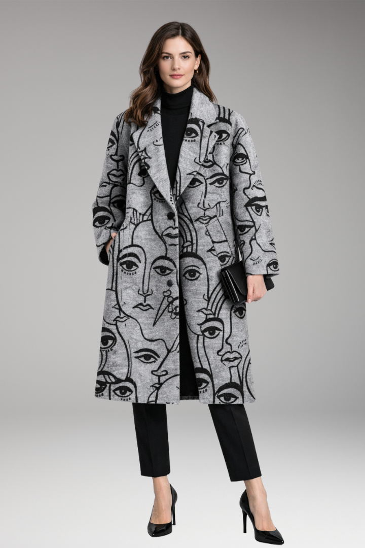 Women's Long Coat Notched Collar Side Pockets