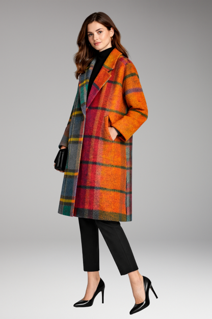 Women's Long Coat Notched Collar Side Pockets