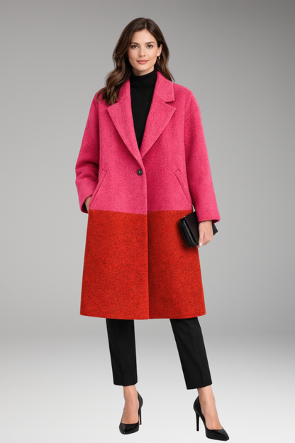 Women's Long Coat Notched Collar Side Pockets