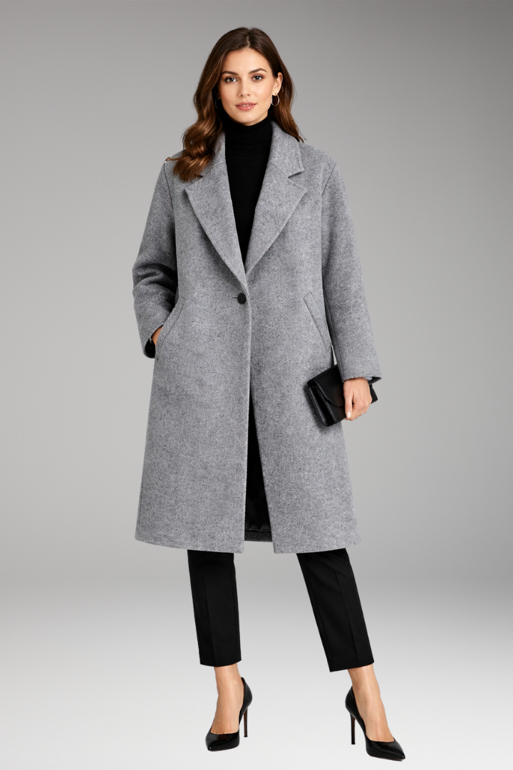 Women's Long Coat Notched Collar Side Pockets