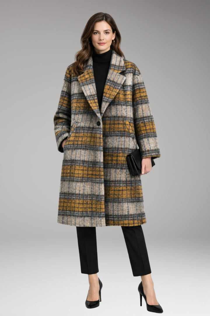 Women's Long Coat Notched Collar Side Pockets