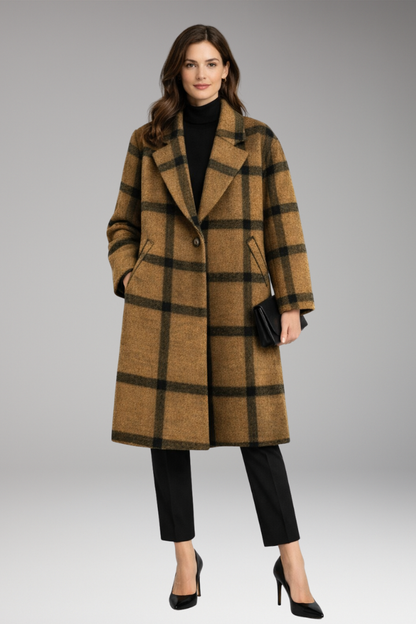 Women's Long Coat Notched Collar Side Pockets