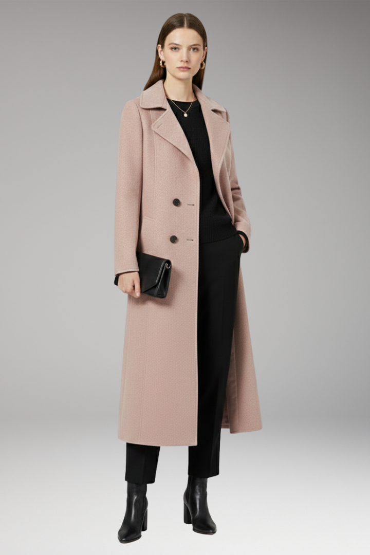 Women's Wool Long Coat Welt Pockets Tan
