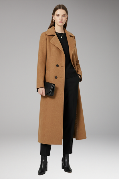 Women's Wool Long Coat Welt Pockets Tan