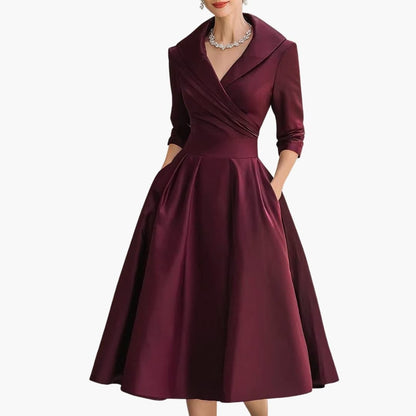 Women's Long Sleeve Midi Dress Fitted Waist Mid Calf