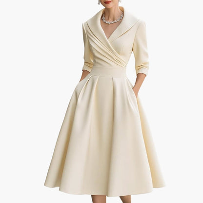 Women's Long Sleeve Midi Dress Fitted Waist Mid Calf