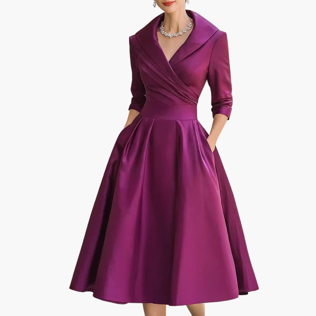 Women's Long Sleeve Midi Dress Fitted Waist Mid Calf