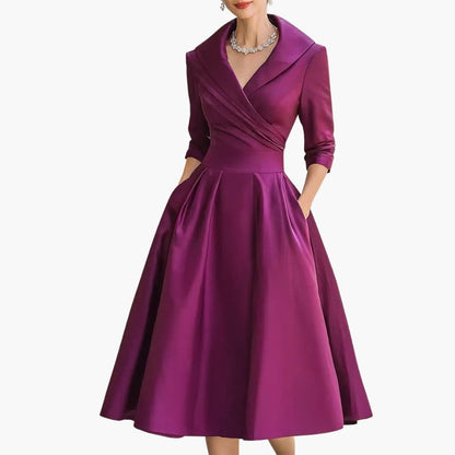 Women's Long Sleeve Midi Dress Fitted Waist Mid Calf