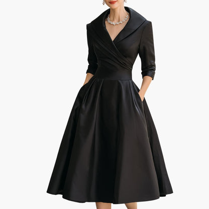 Women's Long Sleeve Midi Dress Fitted Waist Mid Calf