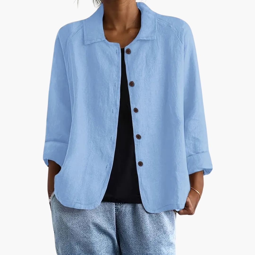 Women's Long Sleeve Round Neck Straight Fit Shirt - VibreMode