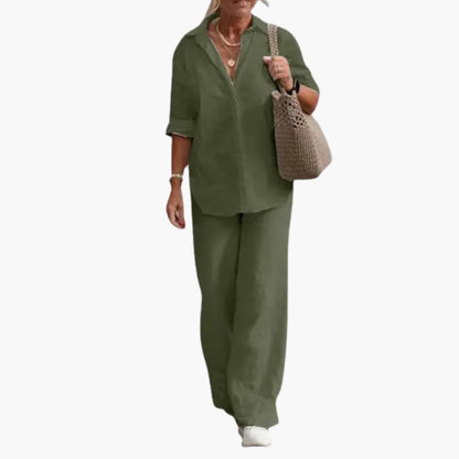 Women's Long Sleeve Two Piece Outfit Round Neck Straight Leg Pants