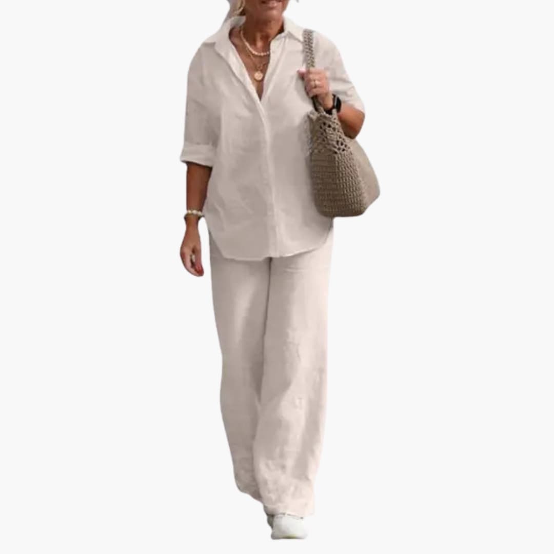 Women's Long Sleeve Two Piece Outfit Round Neck Straight Leg Pants - VibreMode