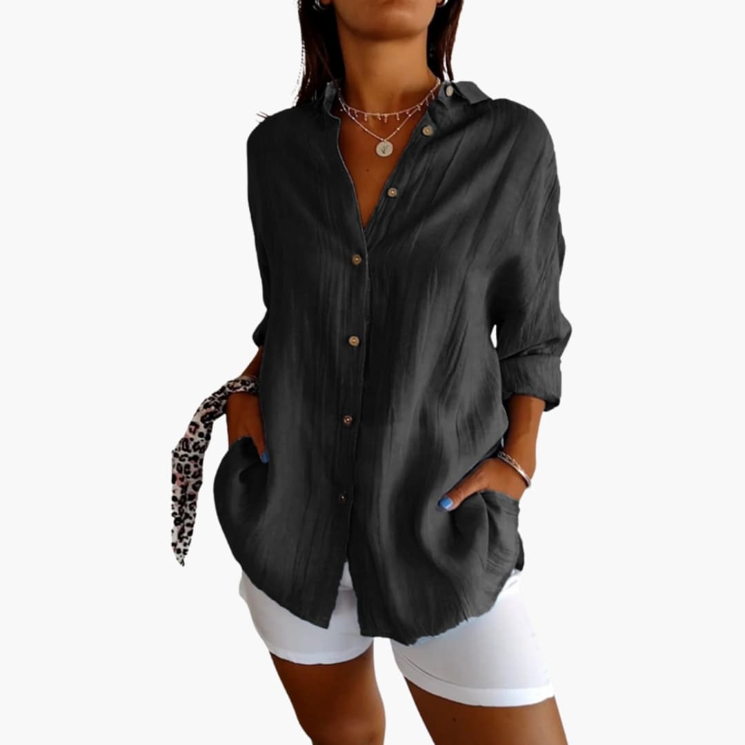 Women's Woven Longline Blouse Button Front - VibreMode