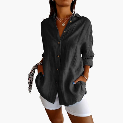 Women's Woven Longline Blouse Button Front - VibreMode