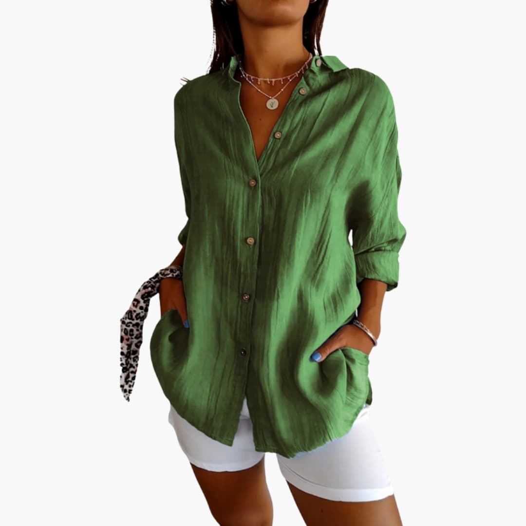 Women's Woven Longline Blouse Button Front