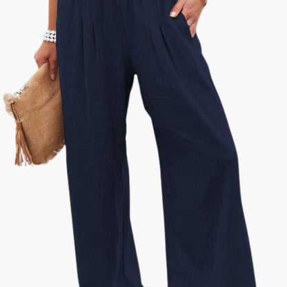 Women's Elastic Waist Pants Loose Fit with Side Pockets