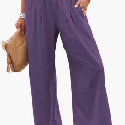 Women's Elastic Waist Pants Loose Fit with Side Pockets