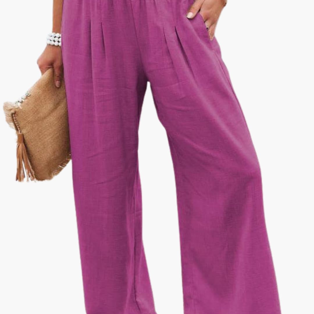 Women's Elastic Waist Pants Loose Fit with Side Pockets