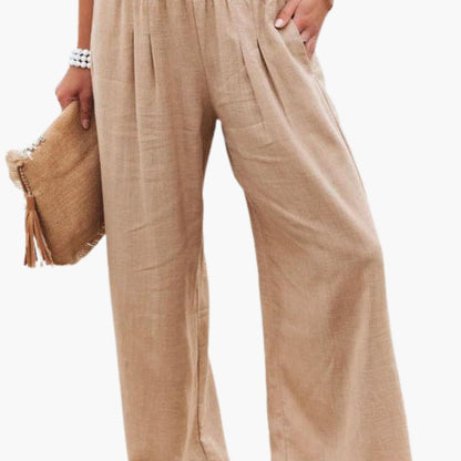 Women's Elastic Waist Pants Loose Fit with Side Pockets