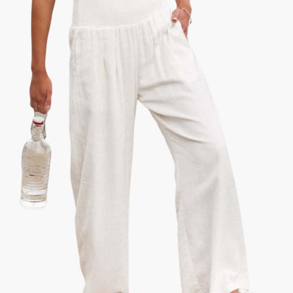 Women's Elastic Waist Pants Loose Fit with Side Pockets - VibreMode