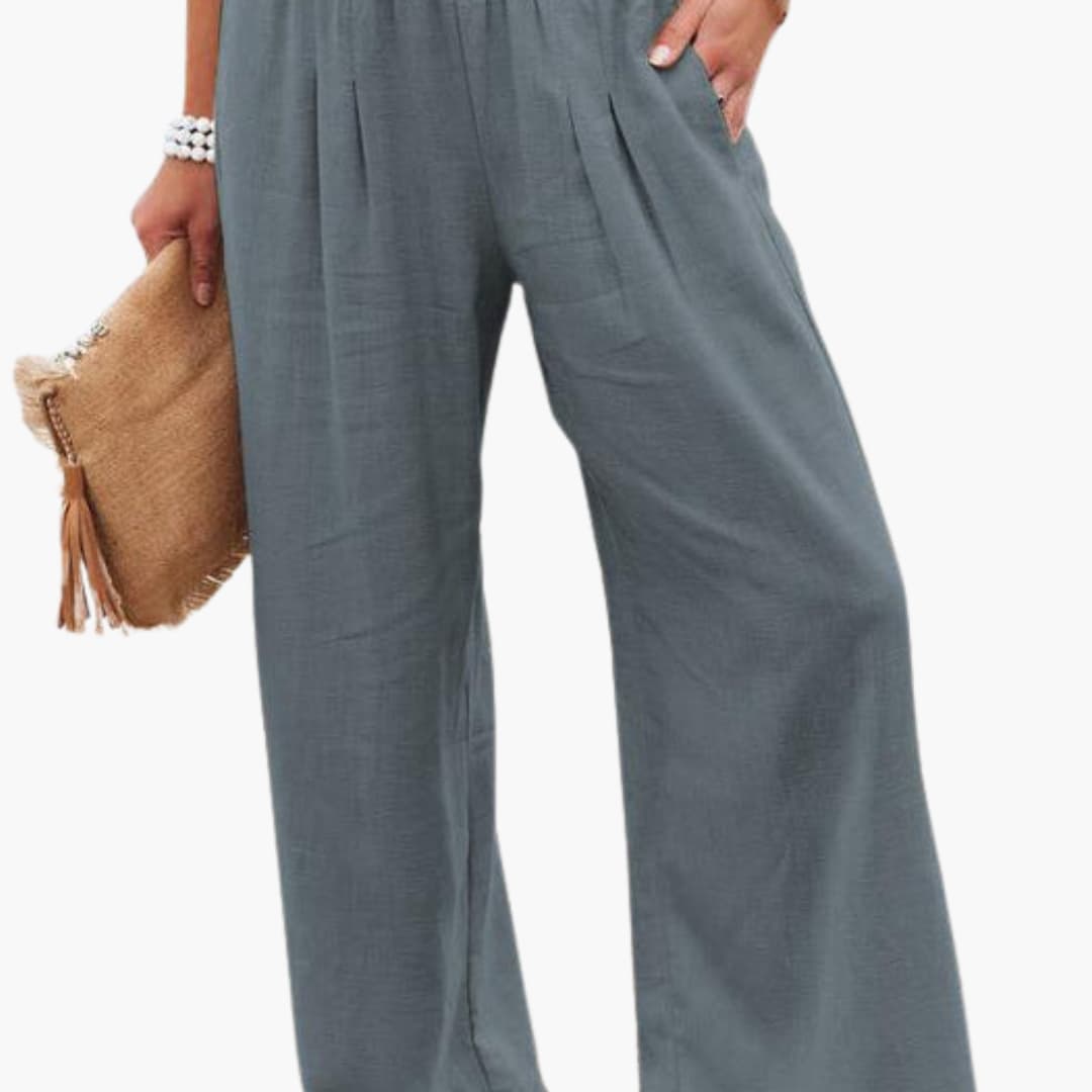 Women's Elastic Waist Pants Loose Fit with Side Pockets
