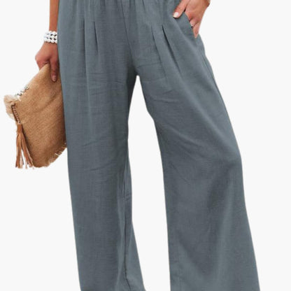 Women's Elastic Waist Pants Loose Fit with Side Pockets