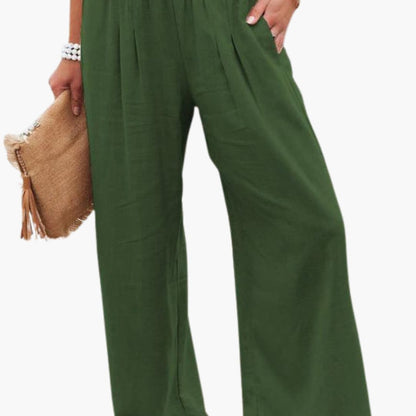 Women's Elastic Waist Pants Loose Fit with Side Pockets