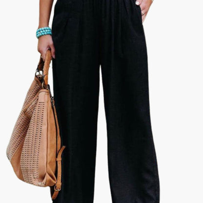 Women's Elastic Waist Pants Loose Fit with Side Pockets