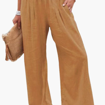 Women's Elastic Waist Pants Loose Fit with Side Pockets