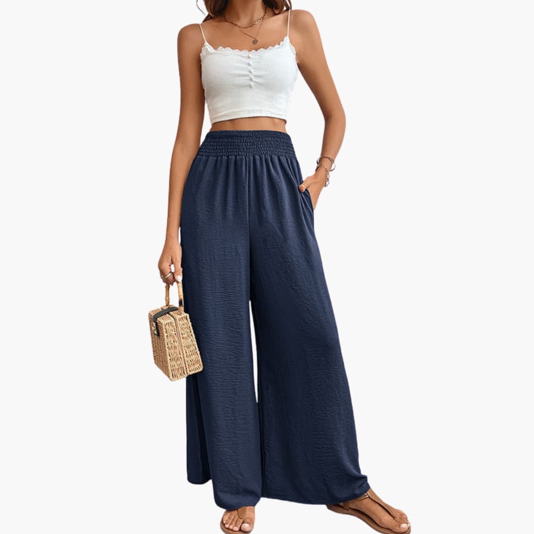 Women's Loose Fit Elastic Waist Pants with Side Pockets