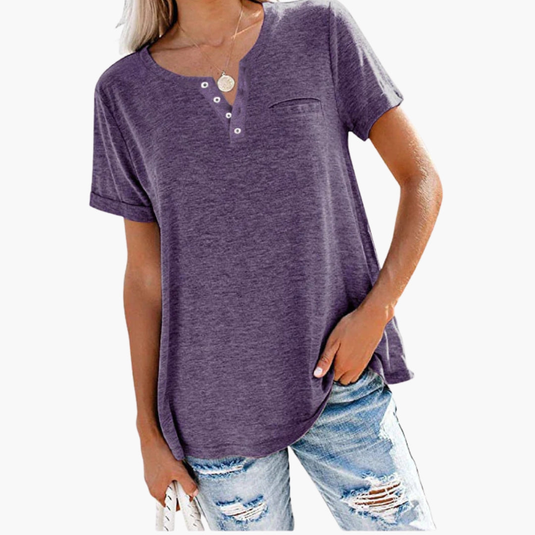 Women's Relaxed Fit T-Shirt Button Front Cotton