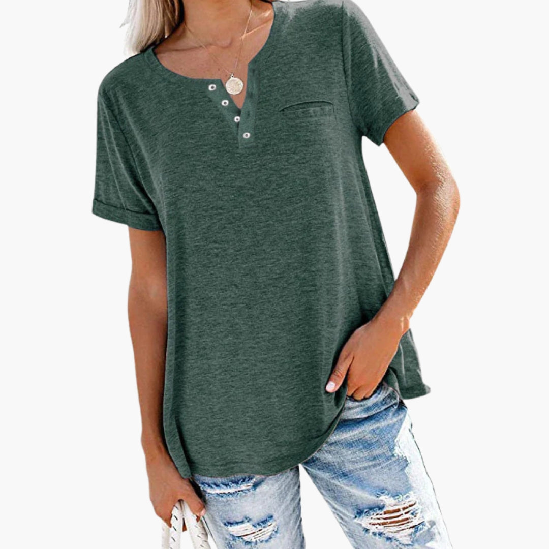 Women's Relaxed Fit T-Shirt Button Front Cotton