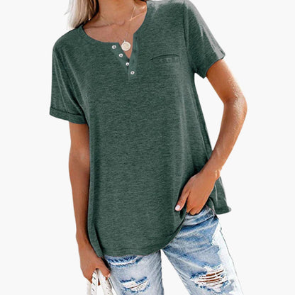 Women's Relaxed Fit T-Shirt Button Front Cotton