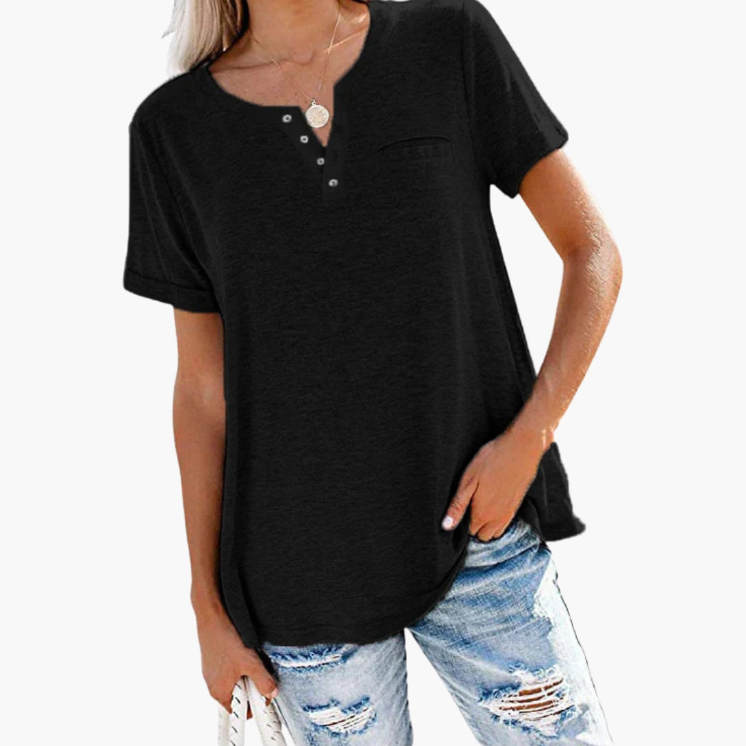 Women's Relaxed Fit T-Shirt Button Front Cotton
