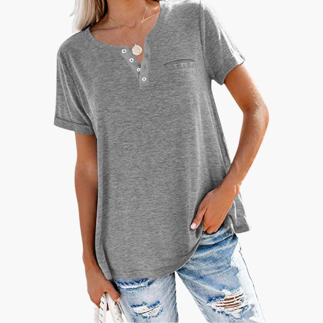 Women's Relaxed Fit T-Shirt Button Front Cotton