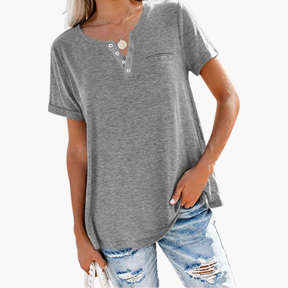 Women's Relaxed Fit T-Shirt Button Front Cotton