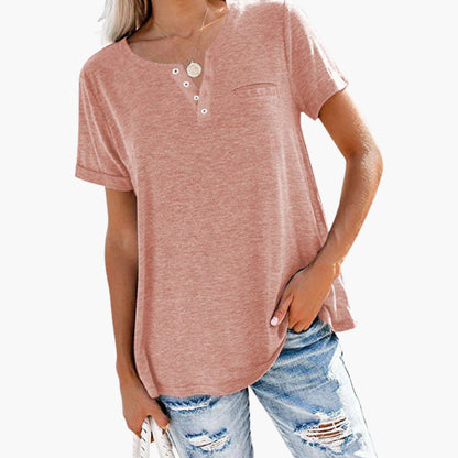 Women's Relaxed Fit T-Shirt Button Front Cotton