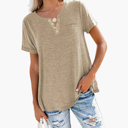 Women's Relaxed Fit T-Shirt Button Front Cotton