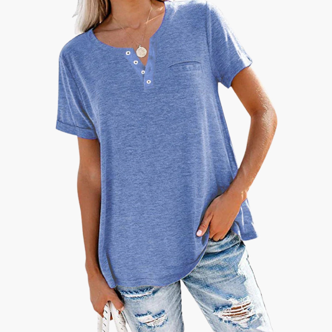 Women's Relaxed Fit T-Shirt Button Front Cotton