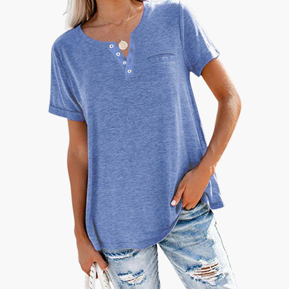 Women's Relaxed Fit T-Shirt Button Front Cotton