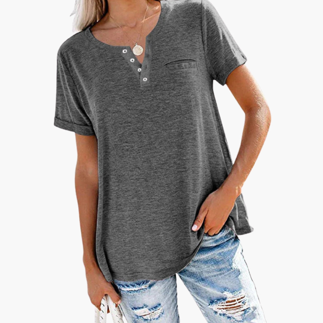 Women's Relaxed Fit T-Shirt Button Front Cotton - VibreMode