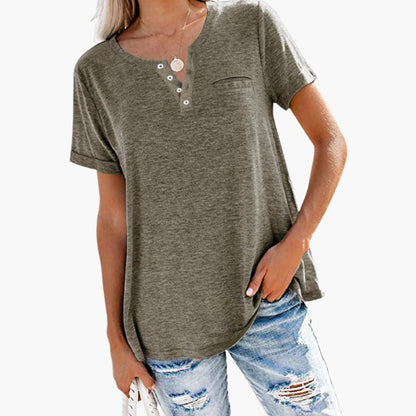 Women's Relaxed Fit T-Shirt Button Front Cotton