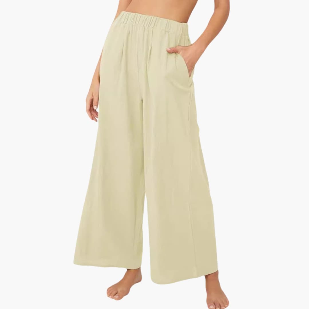 Women's Loose Fit Summer Pants Elastic Waist Side Pockets - VibreMode