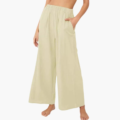 Women's Loose Fit Summer Pants Elastic Waist Side Pockets - VibreMode