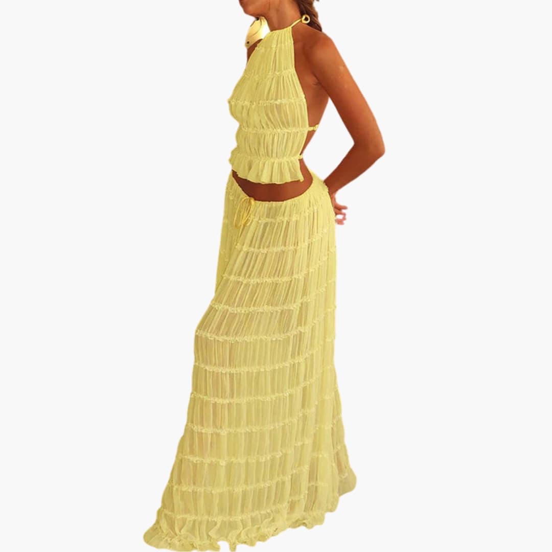 Women's Maxi Dress Adjustable Ruffle Trim