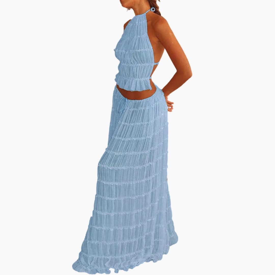 Women's Maxi Dress Adjustable Ruffle Trim