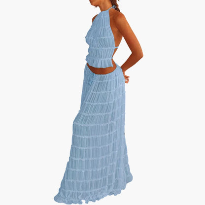 Women's Maxi Dress Adjustable Ruffle Trim