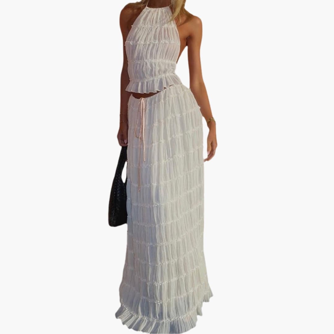 Women's Maxi Dress Adjustable Ruffle Trim